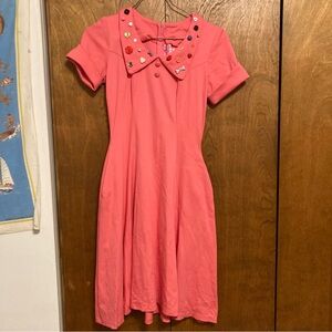 Pinup Couture pink fit & flare collared midi retro dress with OOAK button detail